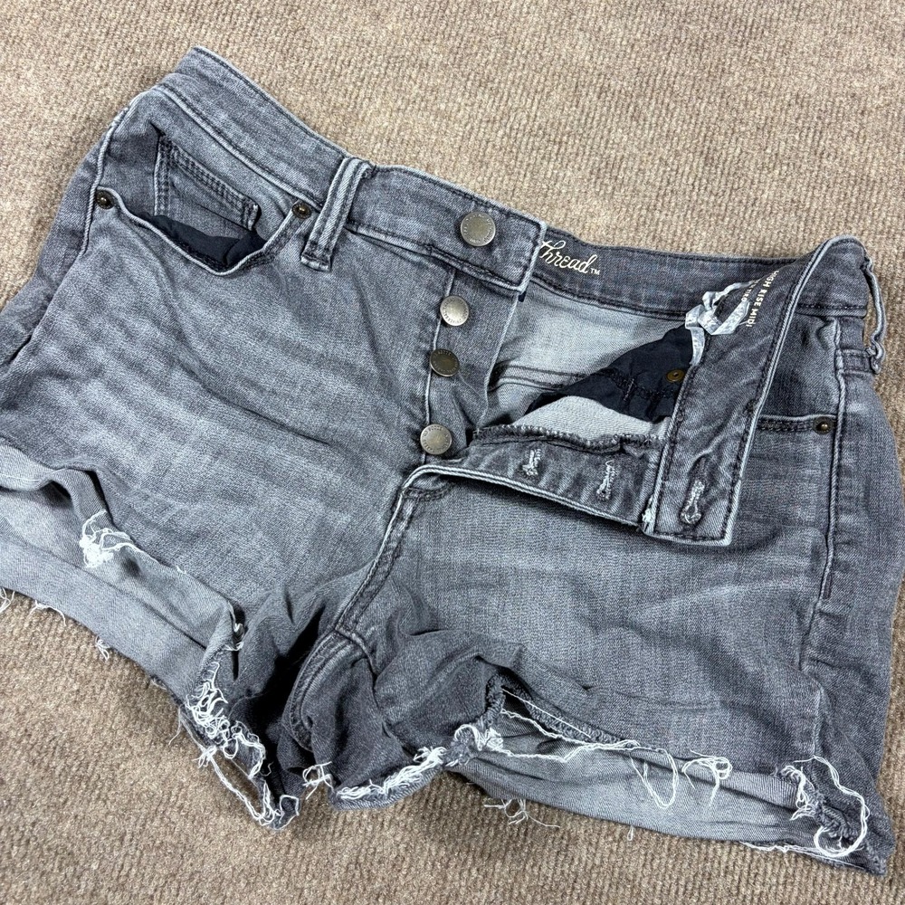 Universal Thread Shorts Women's 4/27 Gray Denim Button Fly Raw Hem High Rise